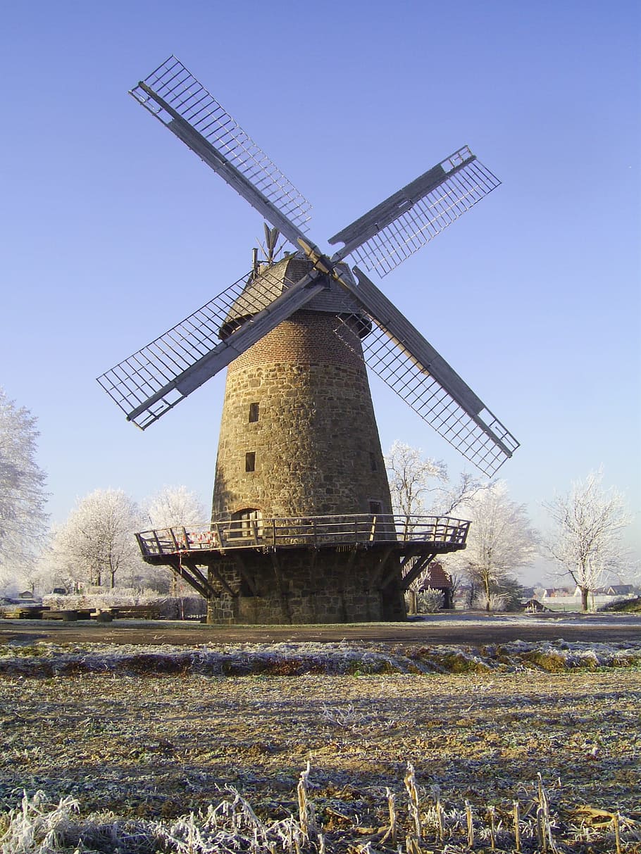 Windmill, Winter, Iced, Cold, White, wind turbine, wind power HD wallpaper