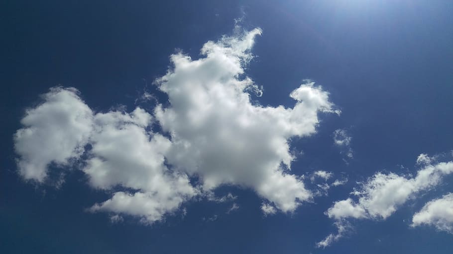 low angle photo of white clouds, blue, sky, the sun, ad space HD wallpaper