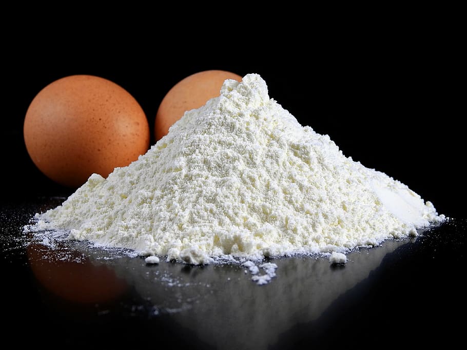 two brown poultry eggs, flour, cereals, food, nutrition, bread