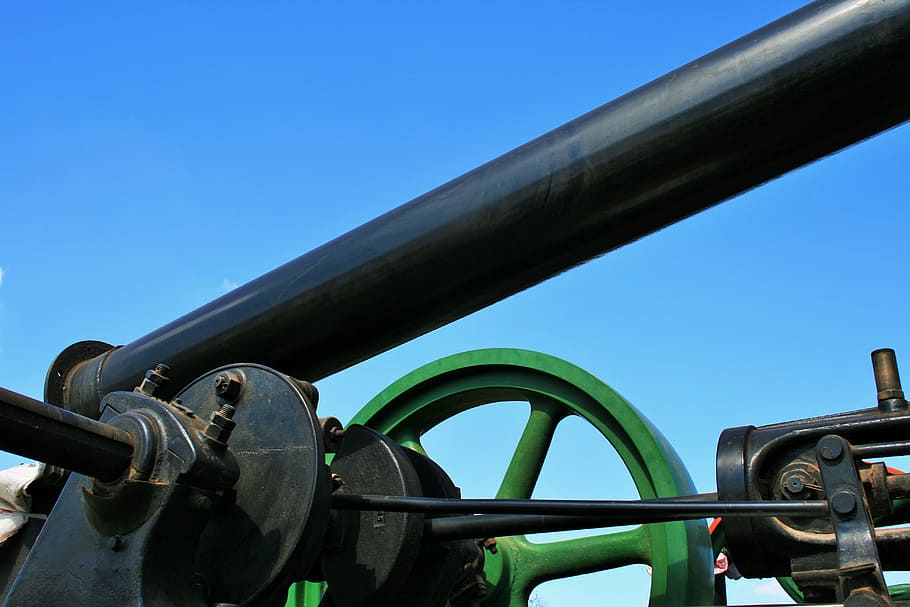 steam engine, black, green, iron, stack, pipe, wheel, power HD wallpaper