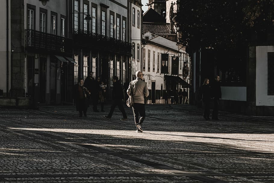 person walking on road, group of people walking on the street during daytime HD wallpaper