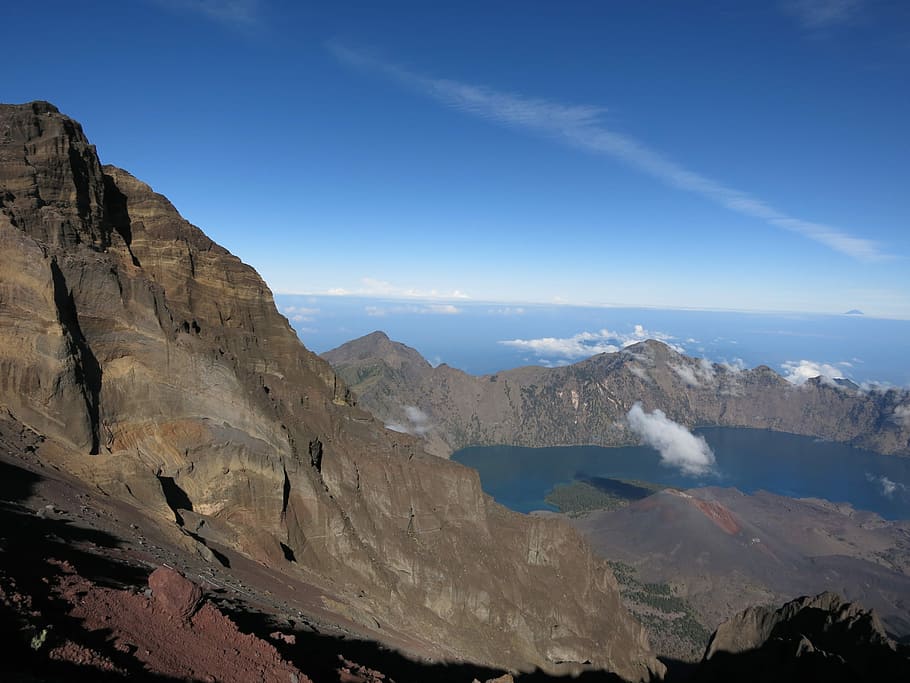 aerial photography of brown mountain during daytime, Rinjani, HD wallpaper