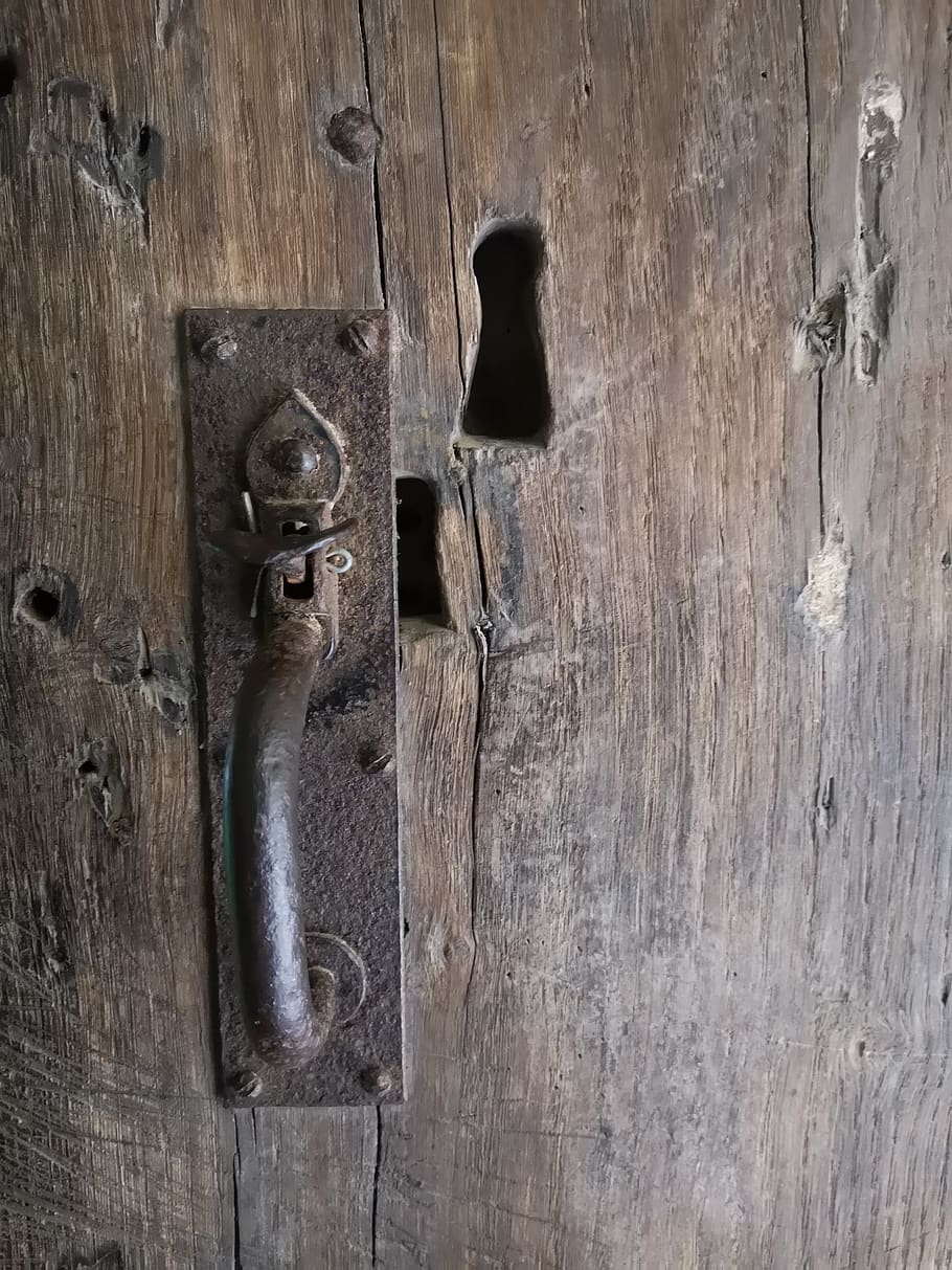 door, handle, old, keyhole, wood - material, metal, entrance HD wallpaper