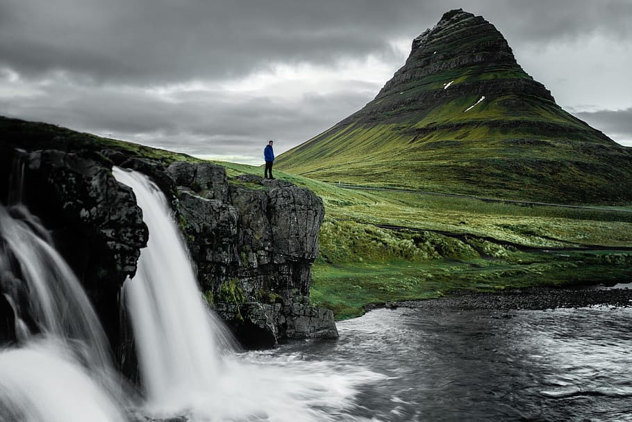 nature, landforms, mountain, grass, green, water, cloud - sky HD wallpaper