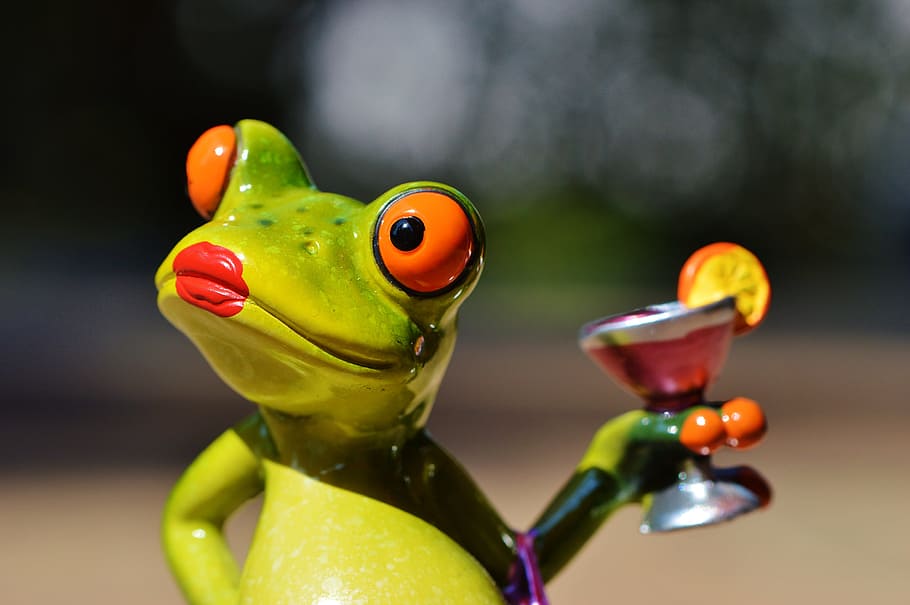 green frog holding martini glass figurine, chick, lady, arrogant HD wallpaper