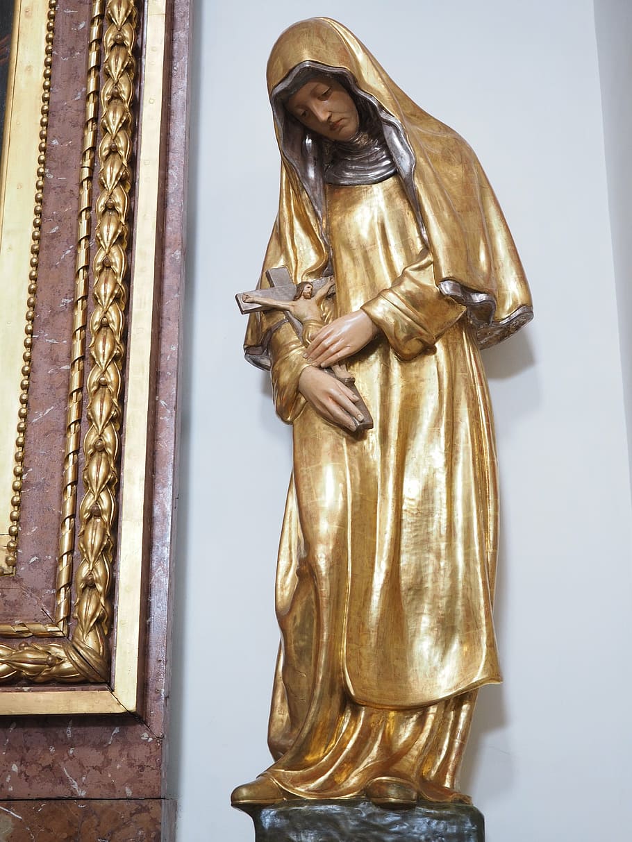 virgin mary, golden, figure, jesus, maria, st ursus cathedral, HD wallpaper