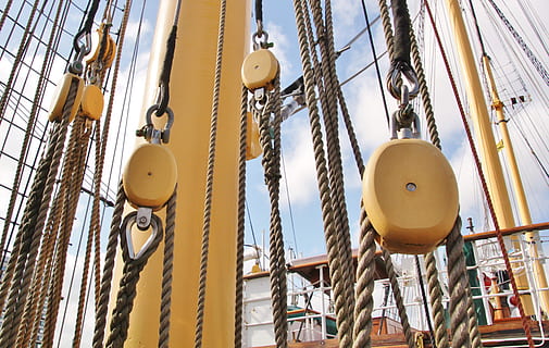 rigging, sail, ship, sailing vessel, masts, cordage, shrouds HD wallpaper