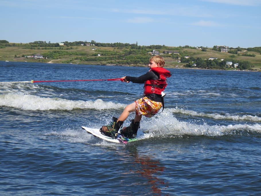 Boy, Activity, summer, wakeboarding, motion, sea, sport, adventure HD wallpaper
