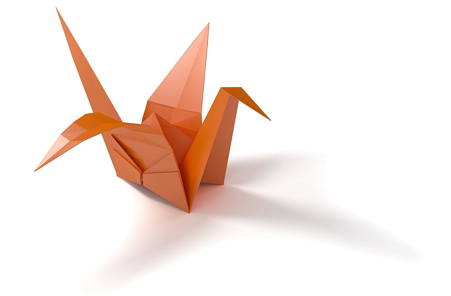 orange bird origami, Folding, Paper, Bird, Crane, folding paper, HD wallpaper