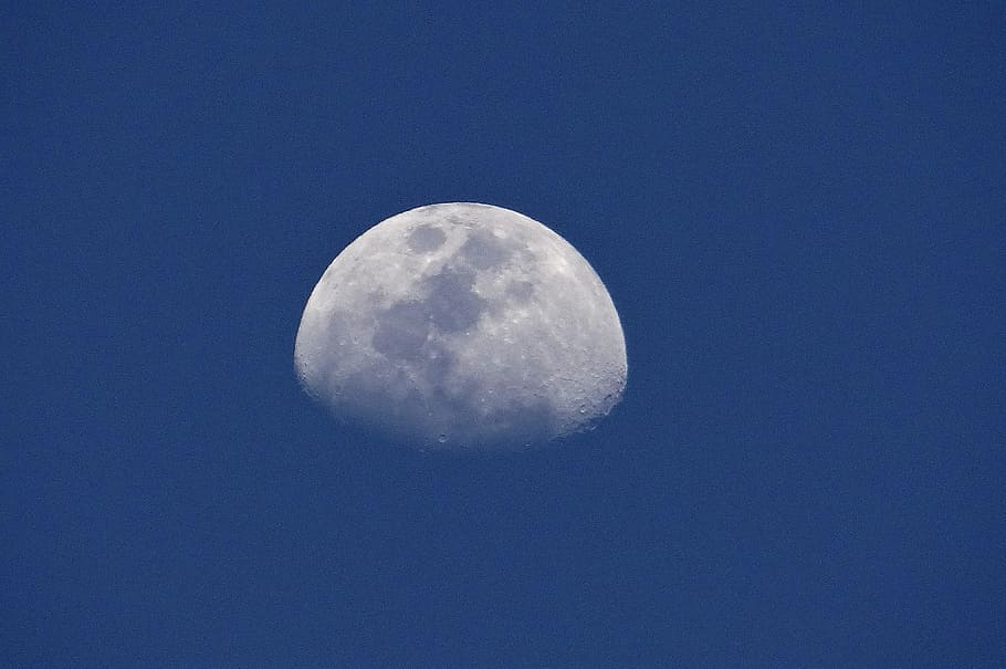 Moon, Sky, Blue, Moonlight, Daytime, bright, sphere, glow, cosmos HD wallpaper