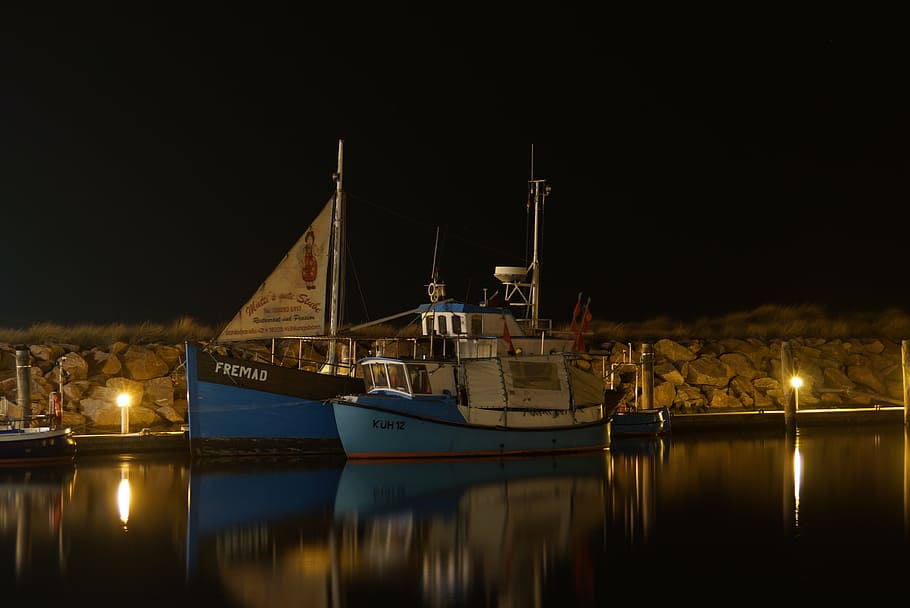 boot, night, water, romantic, light, port, long exposure, lights HD wallpaper