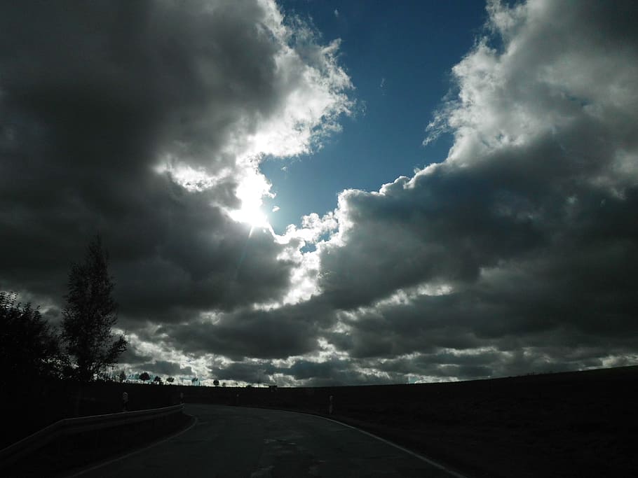 nature, sky, clouds, cloud - sky, road, storm, transportation HD wallpaper