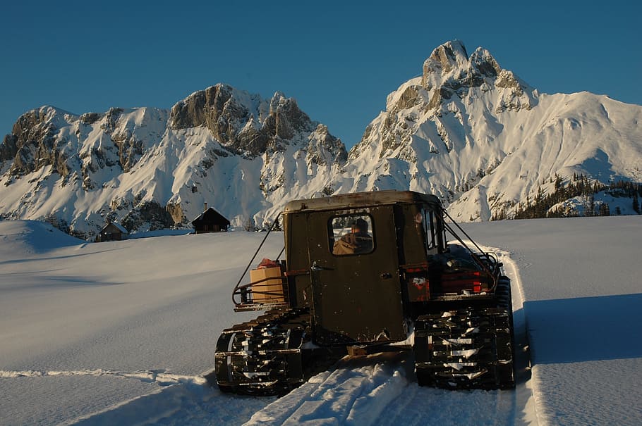 piste bullish, snow vehicle, snow groomer, winter, mountains, HD wallpaper