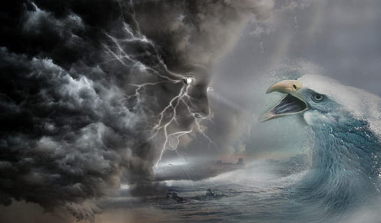 eagle sea wave illustration, fantasy, strom, dramatic, ocean HD wallpaper