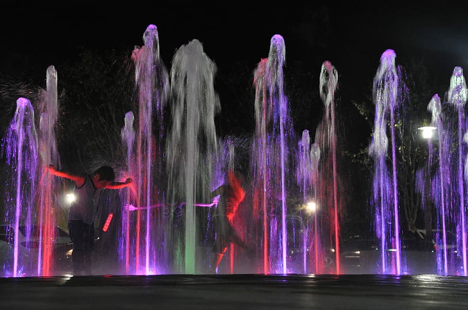 Children, Playing, Water, Night, Colors, children playing, park HD wallpaper