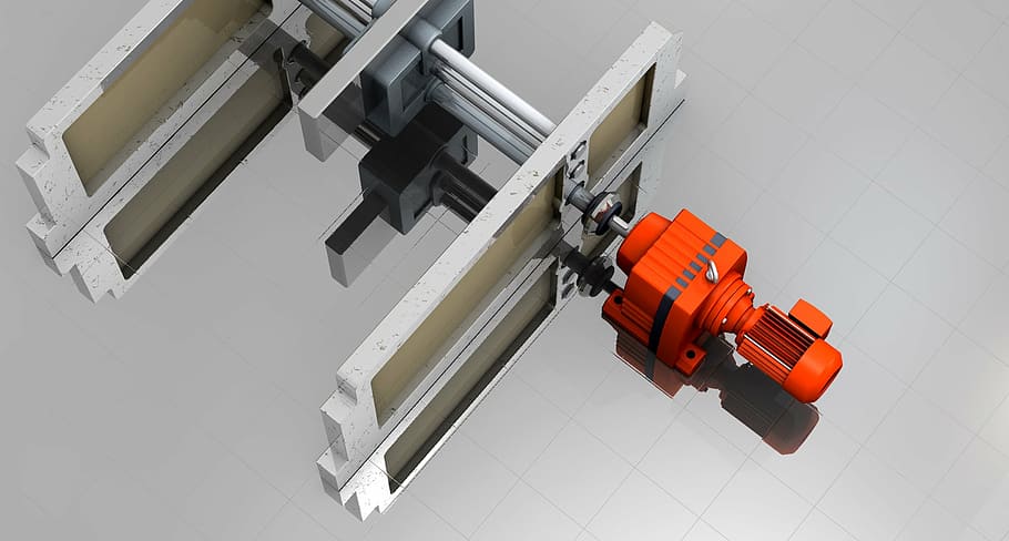 orange and gray metal machine with AC motor, drive, transmission HD wallpaper