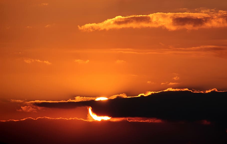 sunset, clouds, dark clouds, abendstimmung, evening sky, setting sun HD wallpaper