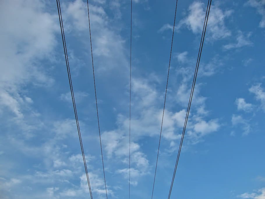 Wire, Lines, Sky, Blue Sky, wires, colors, simple, structure HD wallpaper