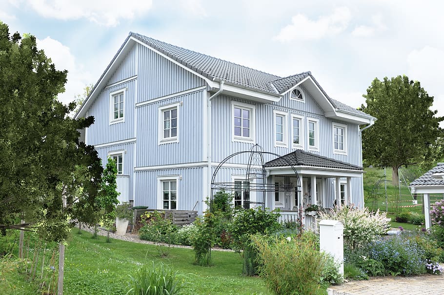 2-storey house surrounded by plants and trees, home, subdivision HD wallpaper