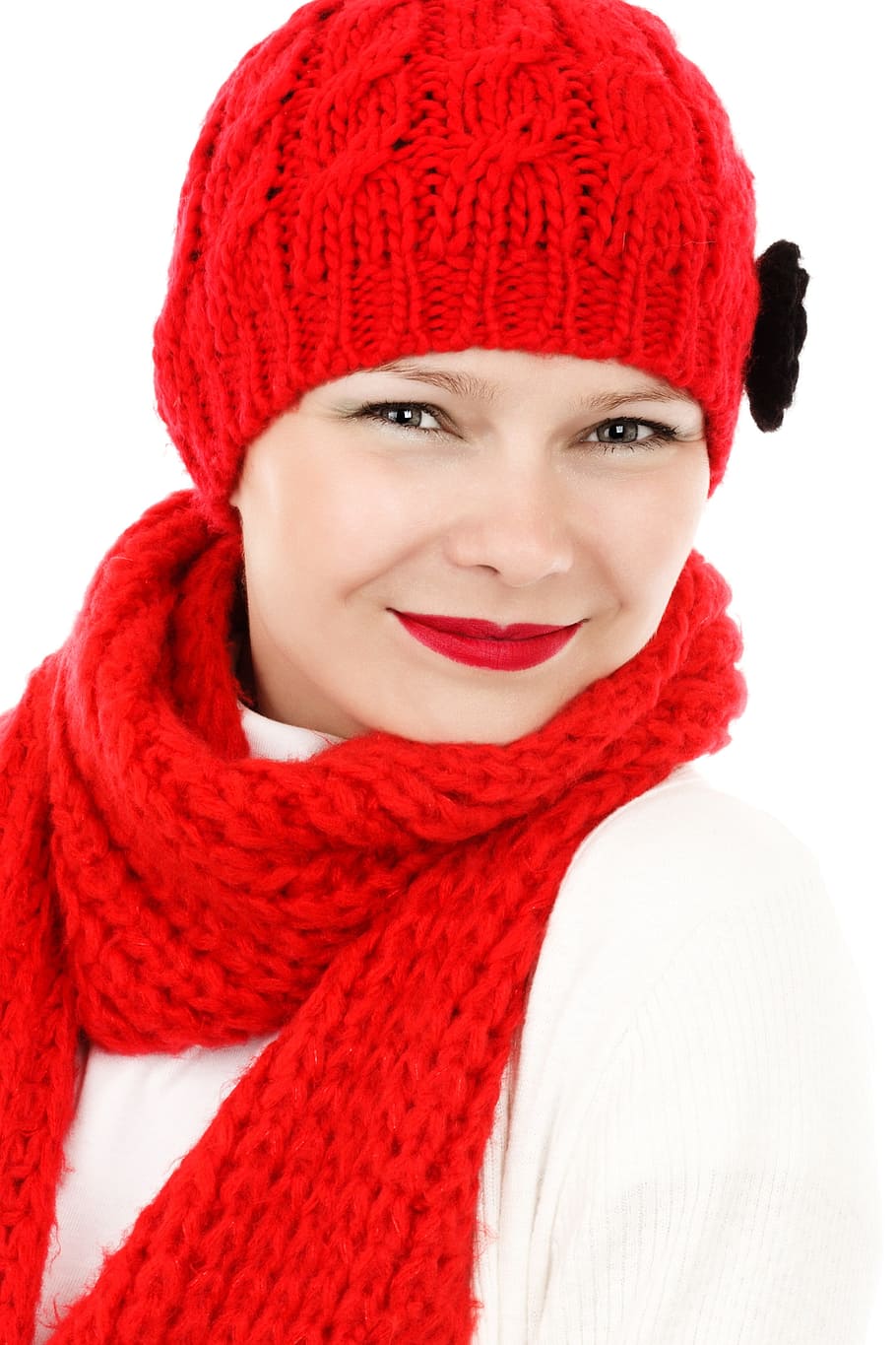 fashion, person, red, woman, attractive, beanie, beautiful, beauty, HD wallpaper
