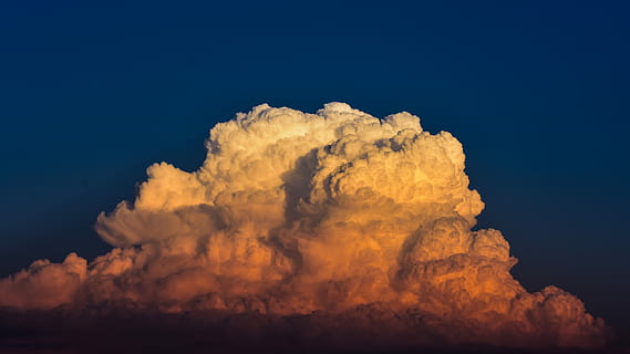 pelean eruption under blue sky, clouds, cloudy, orange, yellow HD wallpaper