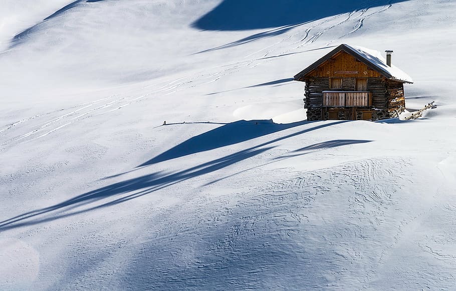 HD wallpaper: brown house on snow field at daytime, italy, cabin, log ...