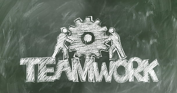 Teamwork illustration, gear, board, chalk, hatch, gears, drive HD wallpaper