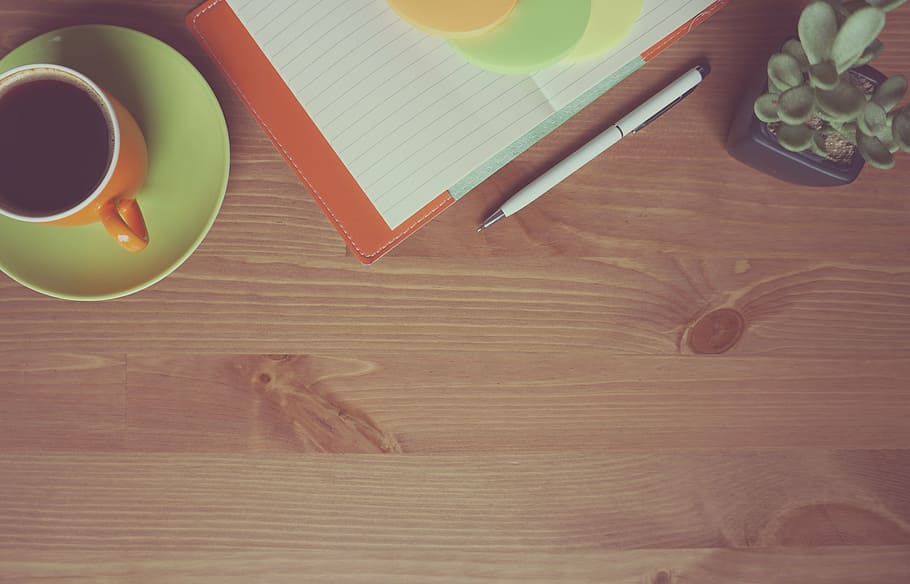 orange and white ceramic coffee mug on green ceramic saucer HD wallpaper