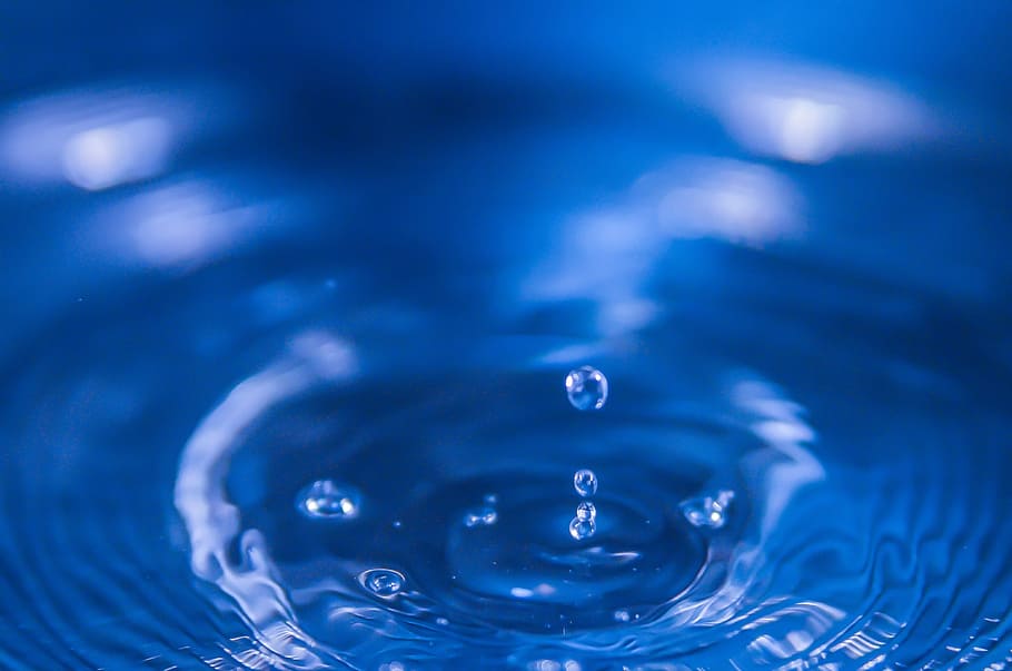 macro photography of waterdrop, drip, close, relaxation, blue HD wallpaper