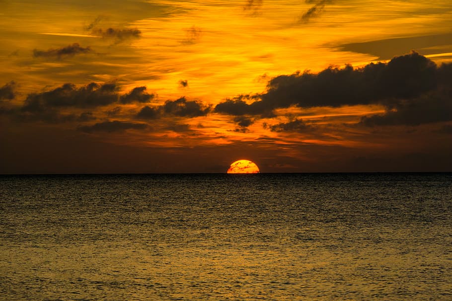 body of water at sunset, clouds, sea, boot, baltic sea, abendstimmung HD wallpaper
