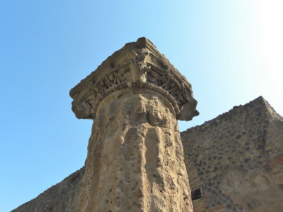 brown concrete pillar under sunny sky, pompeii, column, ancient HD wallpaper