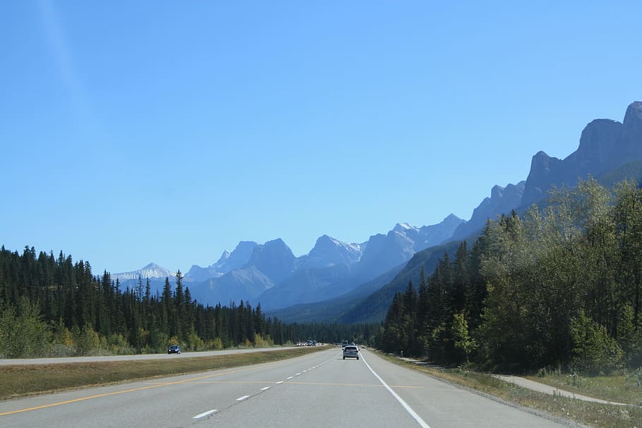 rocky, canada, mountain, road, nature, sky, transportation HD wallpaper