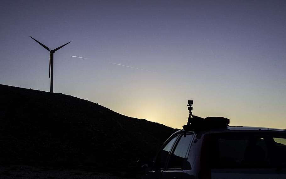 dark, mountain, highland, windmill, solar, energy, electricity HD wallpaper