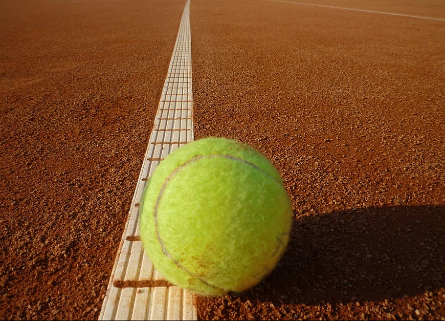 tennis ball on clay field, Tennis Court, Court, Tennis, Yellow, HD wallpaper