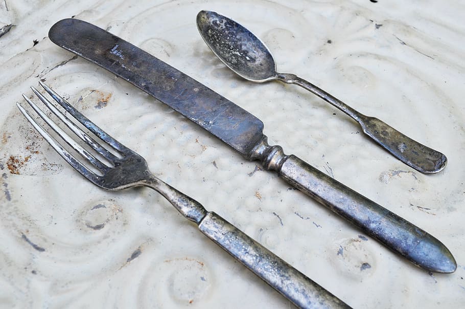 vintage, antique, silverware, spoon, knife, fork, table, old HD wallpaper