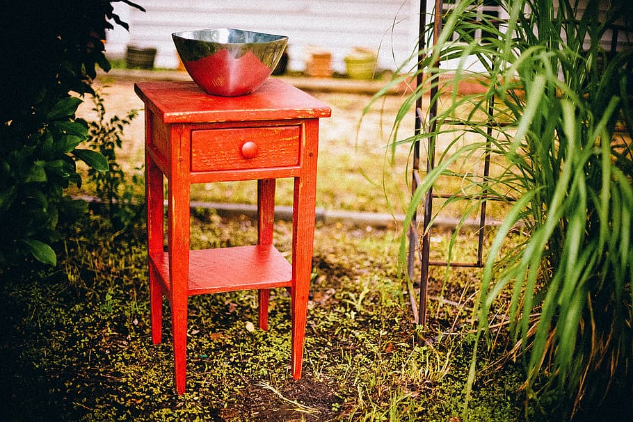 selective focus photography of silver bowl on side table, end table HD wallpaper