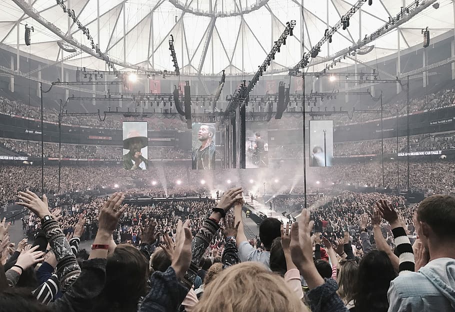 crowd watching concert inside coliseum during daytime, stadium HD wallpaper