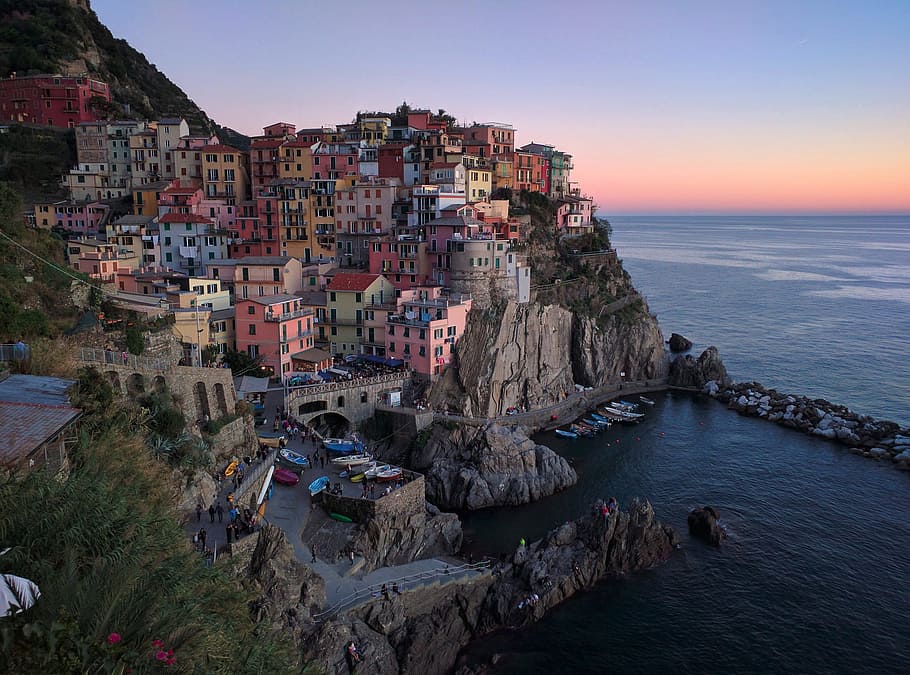 Vernazza, Town, Scenery, Reflection, Sea, quiet, port, night HD wallpaper