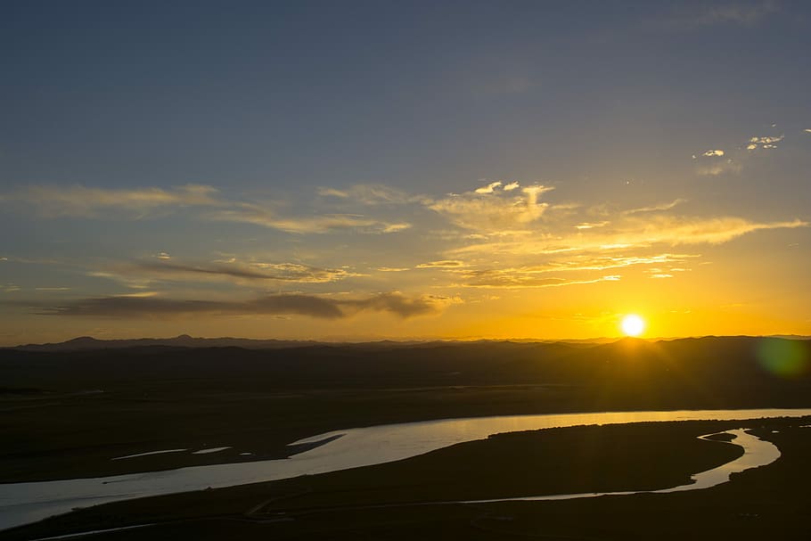 Sunset, River, Cloud, scenics, tranquility, tranquil scene HD wallpaper
