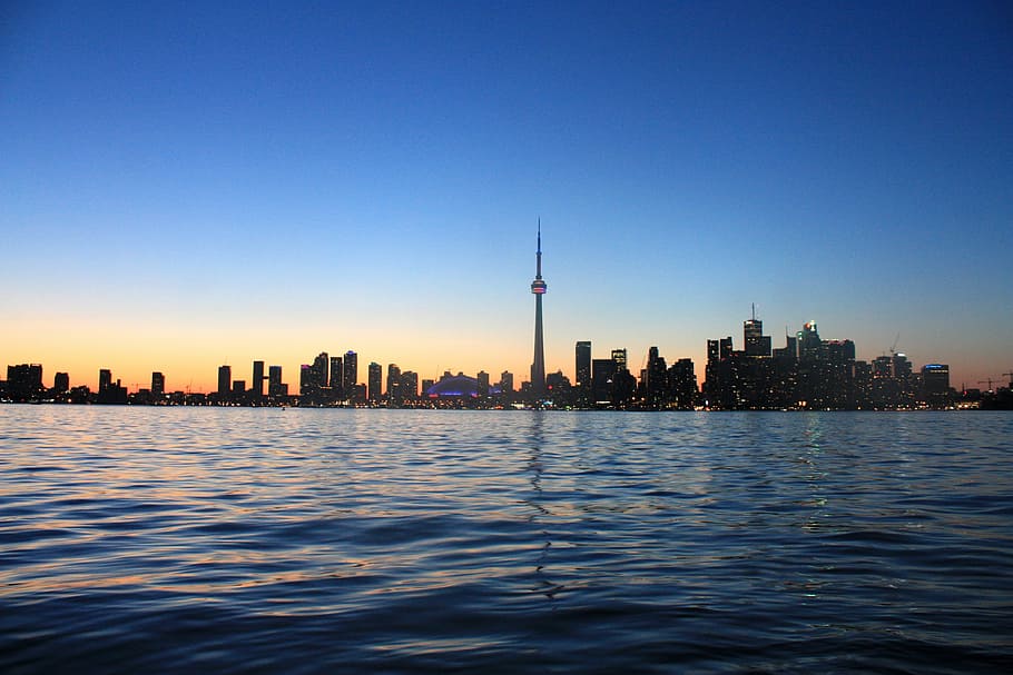 panoramic photo of city along a coastline, toronto, canada HD wallpaper