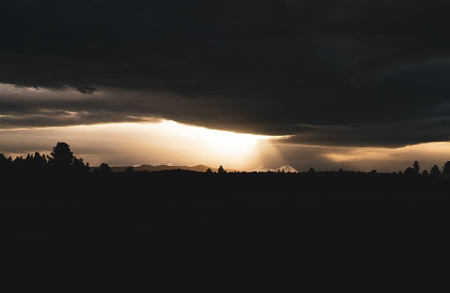 silhouette of mountains during sunset, dark, cloud, wallpaper hd HD wallpaper
