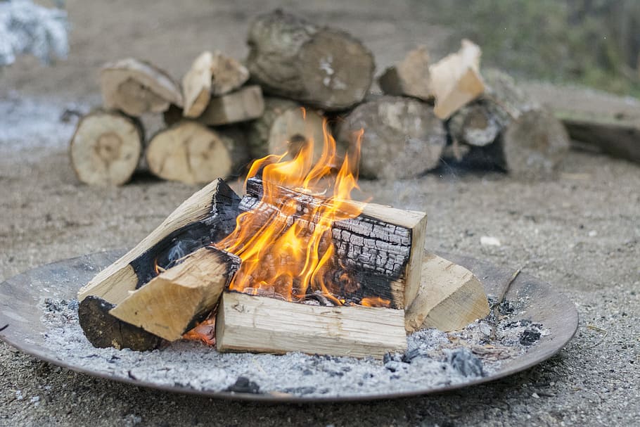 Fire, Campfire, Burn, Hot, Heat, Bonfire, wood, block, fire pit HD wallpaper