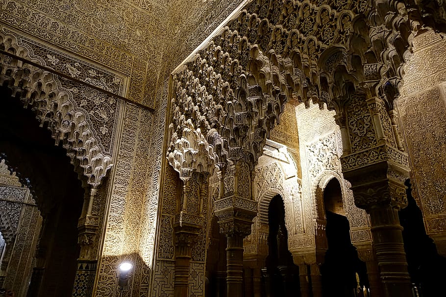 Alhambra, Palace, Decoration, arch, historical, architecture, HD wallpaper