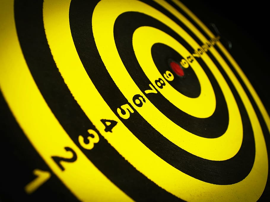 yellow and black target range, goal, aiming, dartboard, focus