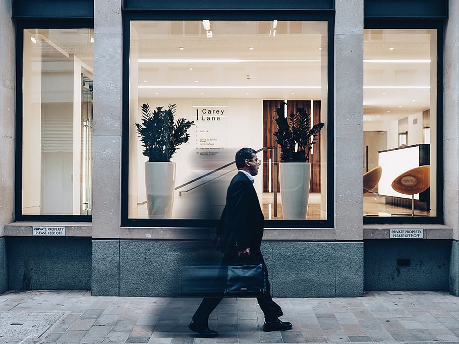 man walking on pathway passing carey Lane store, guy, glass HD wallpaper
