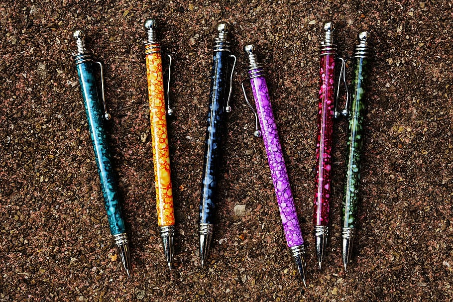pen, writing implement, leave, office, colorful, office accessories HD wallpaper