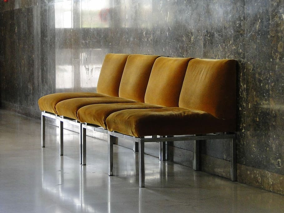 empty brown padded chairs, Waiting Room, Lobby, hall, no people HD wallpaper
