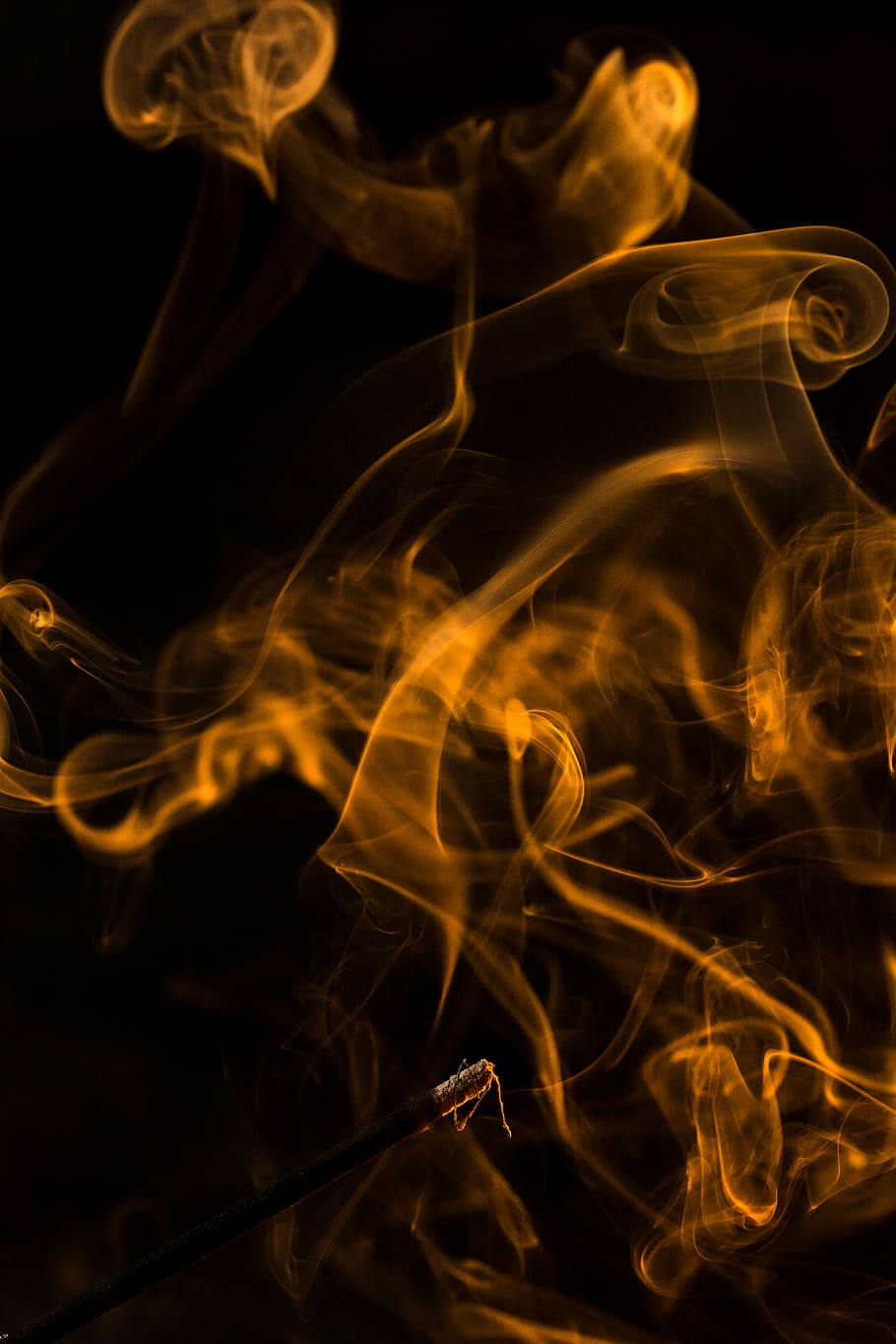 incense stick, smoke of incense, orange, dark, bliss, orange smoke HD wallpaper