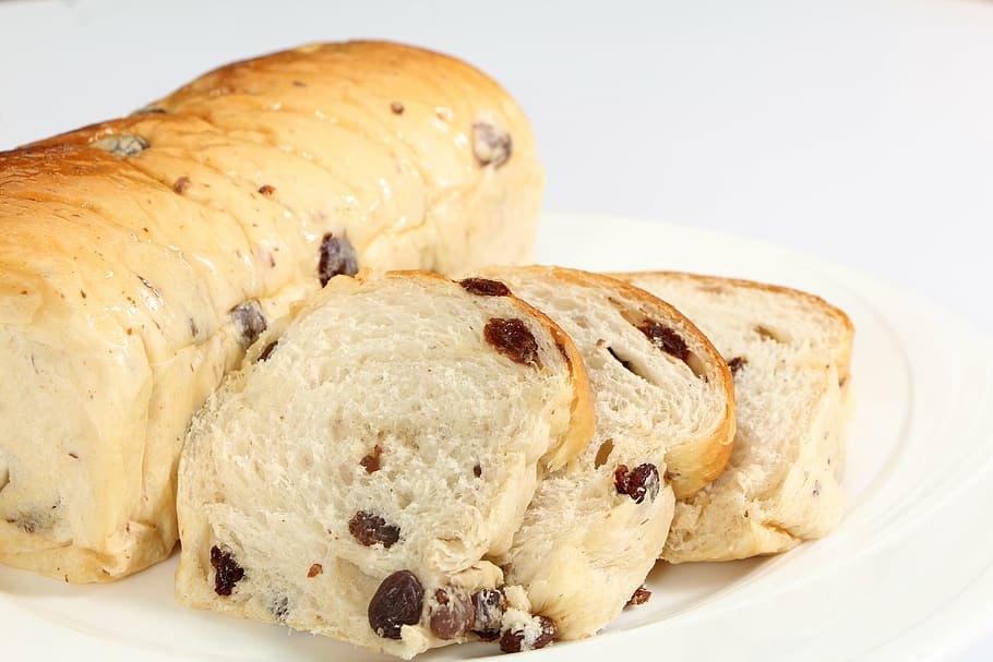 bread, raisin bread, bakery, food and drink, white background HD wallpaper