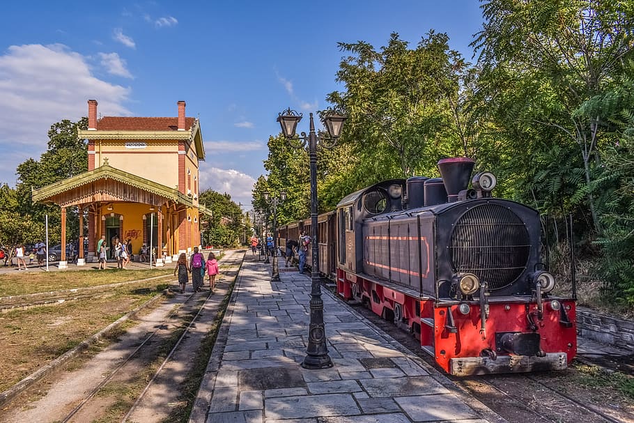 greece, volos, ano lechonia, railway station, platform, train, HD wallpaper